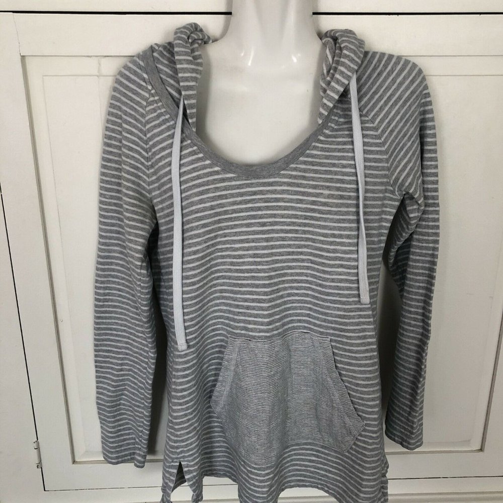 James Perse Size 3 Grey White Stripe Hoodie - Picture 3 of 7